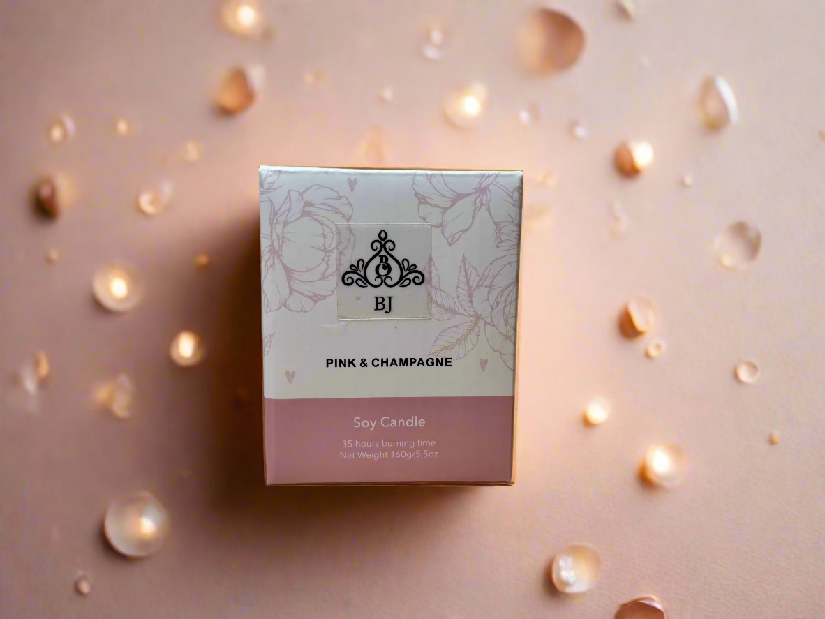 Pink & Champagne 100% Soy, Eco Friendly, 35 hours burning time, 160g