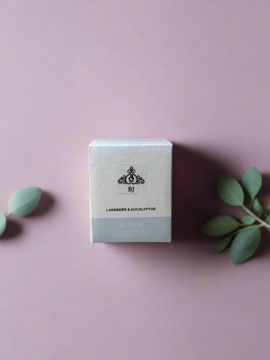 Lavender & Eucalyptus 100% Soy, Eco Friendly, 35 hours burning time, 160g